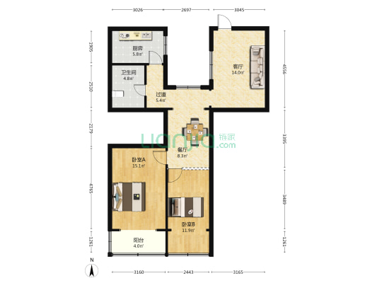 柳溪苑小区 2室2厅1卫 82平方