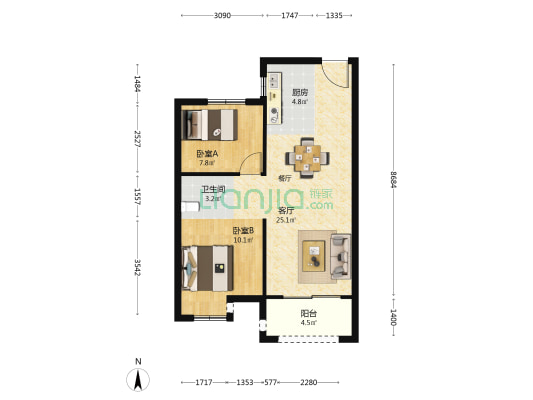 凤翔・揽邑 2室1厅1卫 73平方