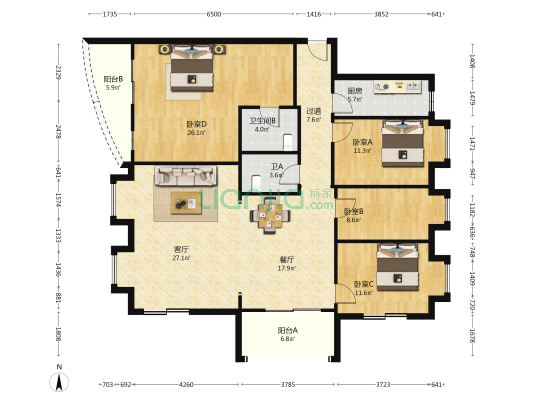 康王阁 4室2厅2卫 82平方