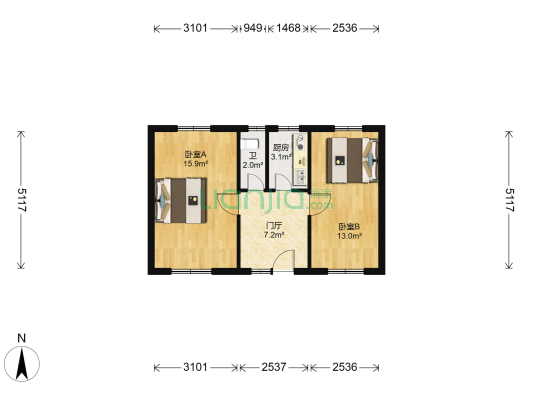 理工一号家属院 2室0厅1卫 95平方