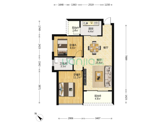 观湖半岛 2室1厅1卫 70平方