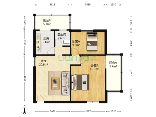 晶颖佳苑 2室1厅1卫 81平方