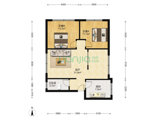 建设路二段111号 2室1厅1卫 91平方