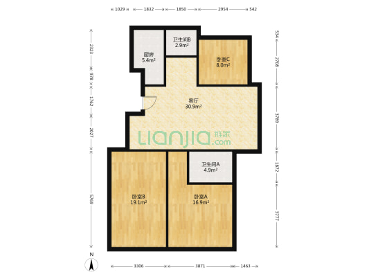 慧东府邸 3室1厅2卫 119平方