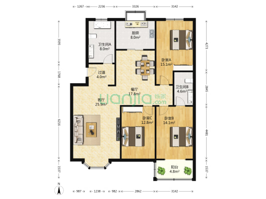 瑞禾园 3室2厅2卫 138平方