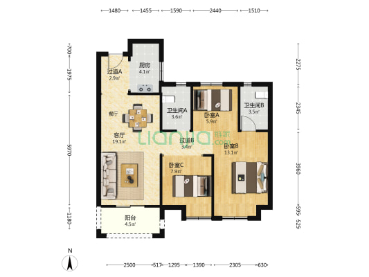 九坤五环璟城 3室1厅2卫 96平方