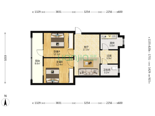 食品厂家属院 2室1厅1卫 74平方