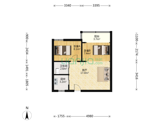嘉乐公寓 2室1厅1卫 63平方