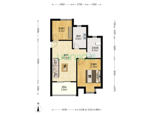 长虹花园 2室1厅1卫 77平方