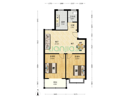 锦阳花园 2室1厅1卫 82平方