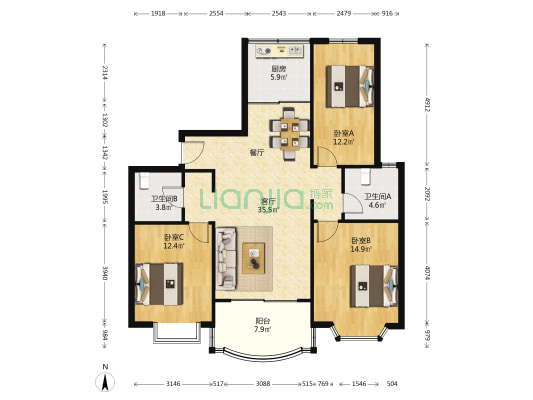 玲桂花苑 3室1厅2卫 119平方