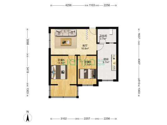 大石坝五村 2室1厅1卫 65平方