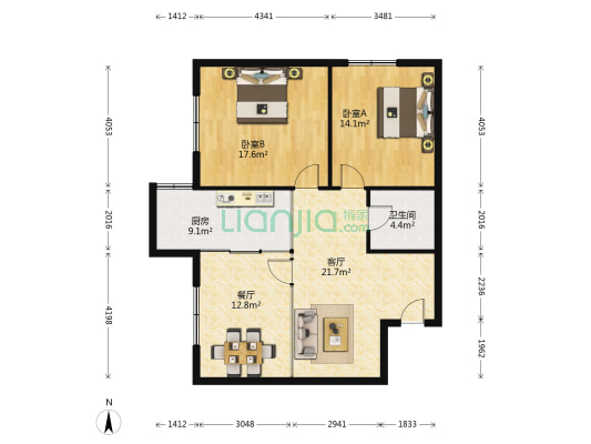 贝特智能佳园 2室2厅1卫 103平方