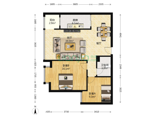 樱花语阳光里 2室1厅1卫 78平方