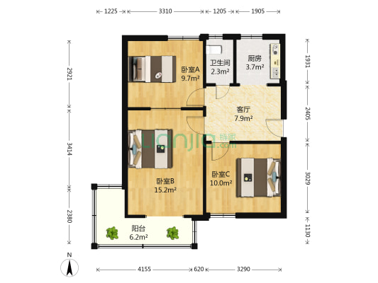 万象新路 3室1厅1卫 69平方
