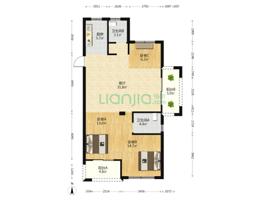 瑞泽家园 3室1厅2卫 108平方