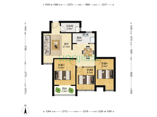 宜合家园 3室1厅1卫 76平方