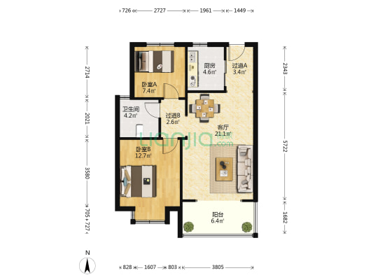 香江瑞城 2室1厅1卫 87平方