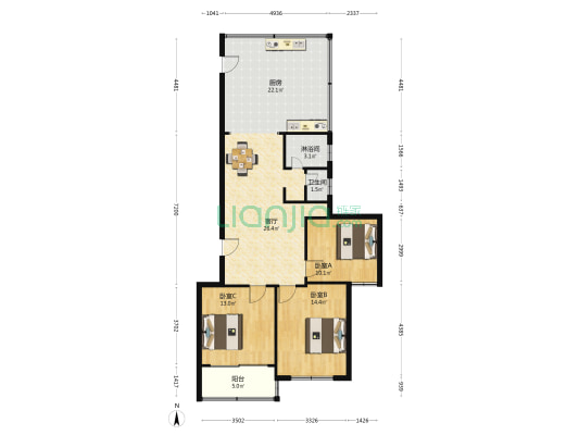今日小区 3室1厅2卫 89平方
