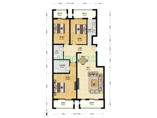 创新路2号院 3室1厅2卫 157平方