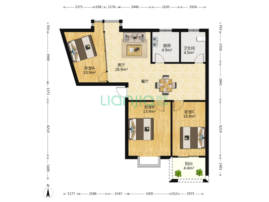 柳林雅居 3室1厅1卫 95平方