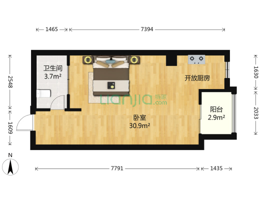 闽江世纪城克拉公寓 1室0厅1卫 52平方