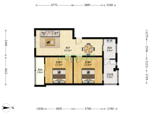莲花6组 2室1厅1卫 79平方
