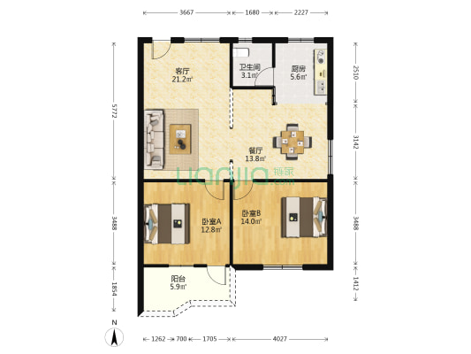 顺华大街顺华楼 2室2厅1卫 95平方