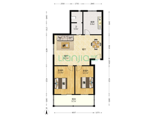 西铁工程公司科技小区 2室1厅1卫 105平方