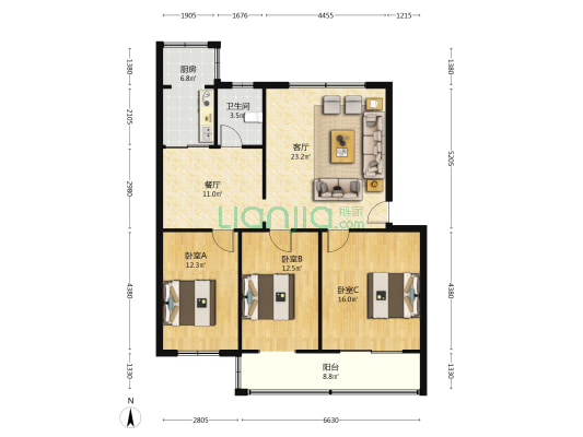 出售 欣欣庄园 南北通透三居  采光好-户型图