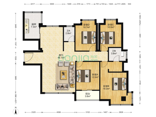 万鸿嘉园 4室1厅2卫 149平方