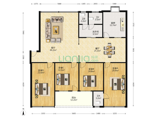 政法路3号 4室2厅4卫 207平方