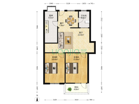 紫沙路53号 2室2厅1卫 88平方