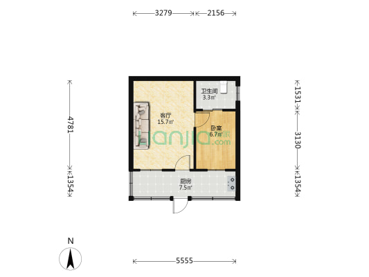 延平路21号楼 1室1厅1卫 37平方