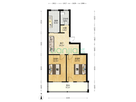 食品城小区 2室1厅1卫 66平方