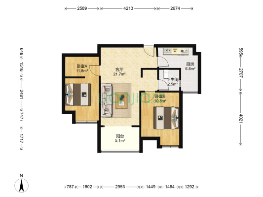 堰湾长堤 2室1厅1卫 78平方