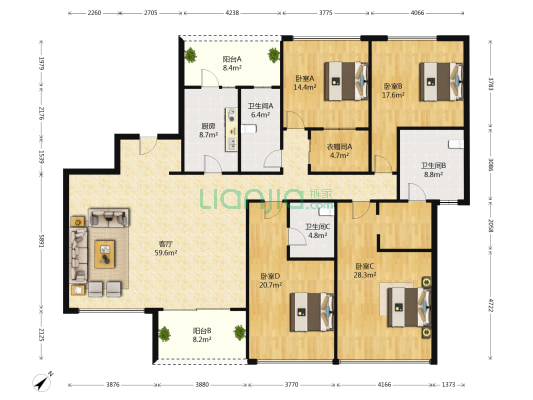 璞悦山 4室1厅3卫 223平方