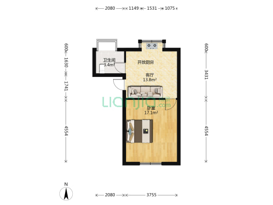 鄂州市土地储备供应中心 1室1厅1卫 44平方