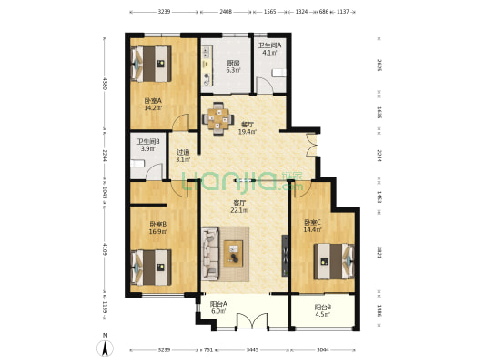 金庆·名仁府 3室2厅2卫 147平方