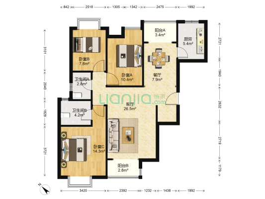 春晓华苑 3室2厅2卫 109平方