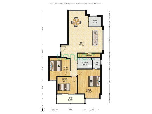 康华路29号 3室1厅2卫 116平方