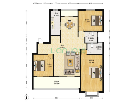 森兰公寓 3室1厅2卫 158平方