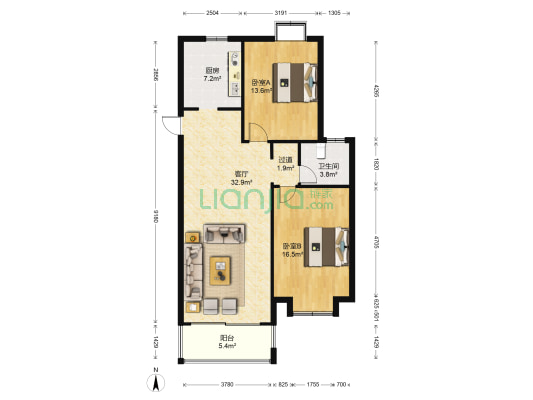 亚东同城印象 2室1厅1卫 97平方