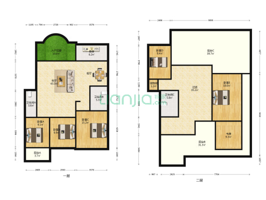 果岭生活A区 6室1厅3卫 195平方