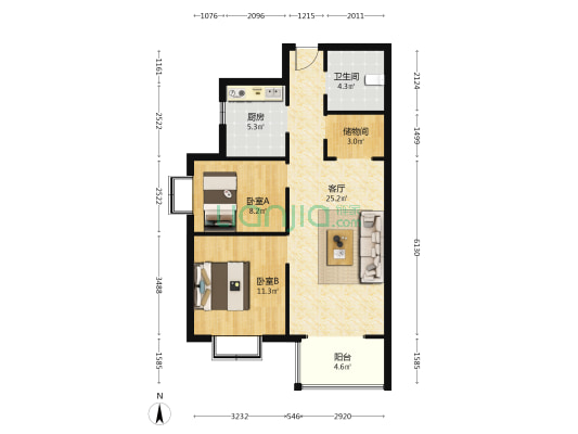 秀水家园 2室1厅1卫 85平方