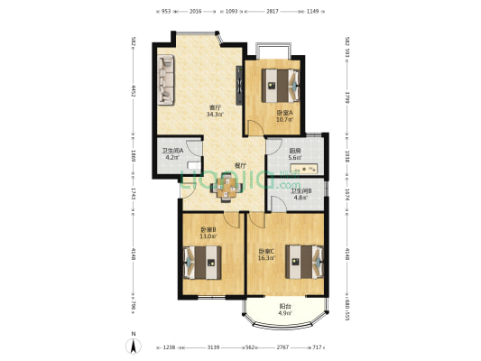 东顺园 3室1厅2卫 111平方