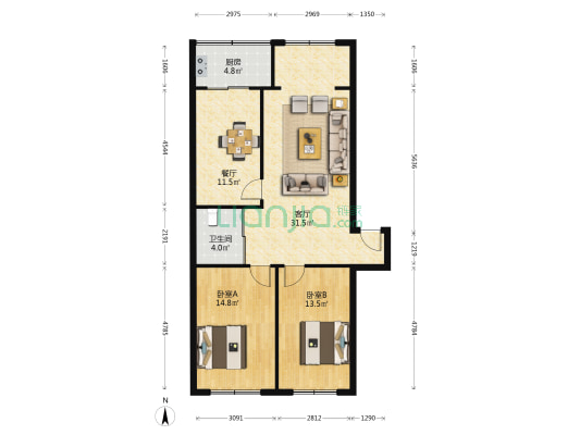 变电小区 2室2厅1卫 99平方