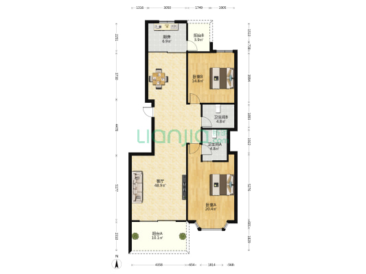 嘉和海景国际公馆 2室1厅2卫 144平方