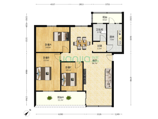 金城苑 3室1厅1卫 102平方