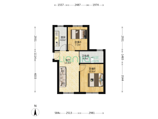 榆林新园 2室1厅1卫 67平方